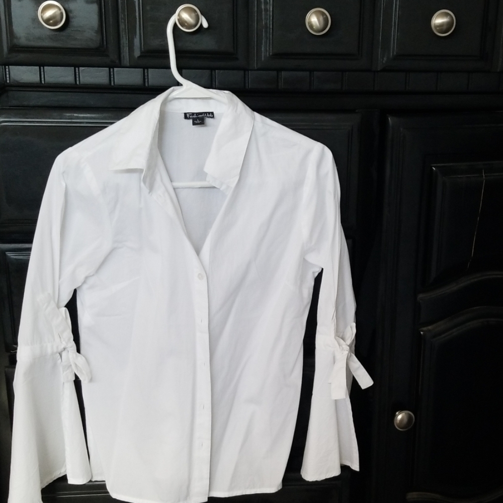 Button down white bell sleeve top